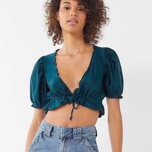 Out From Under Ruffle Tie-Front Crop Top